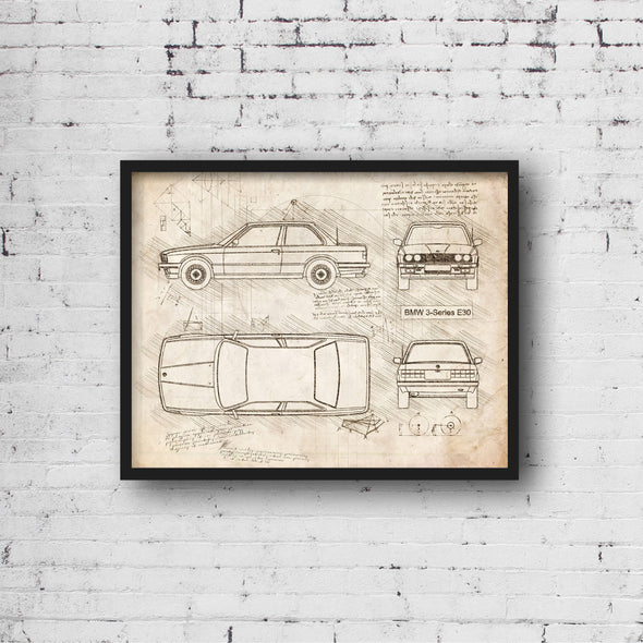 BMW 3-Series E30 (1982-93) da Vinci Sketch Art Print (#956)