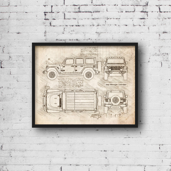Jeep Wrangler Unlimited (2018-Present) da Vinci Sketch Art Print (#853)