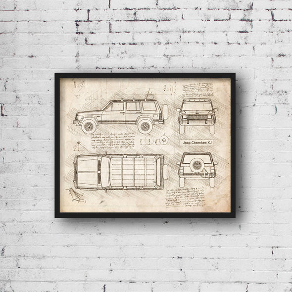 Jeep Cherokee XJ (1987-98) da Vinci Sketch Art Print (#907)
