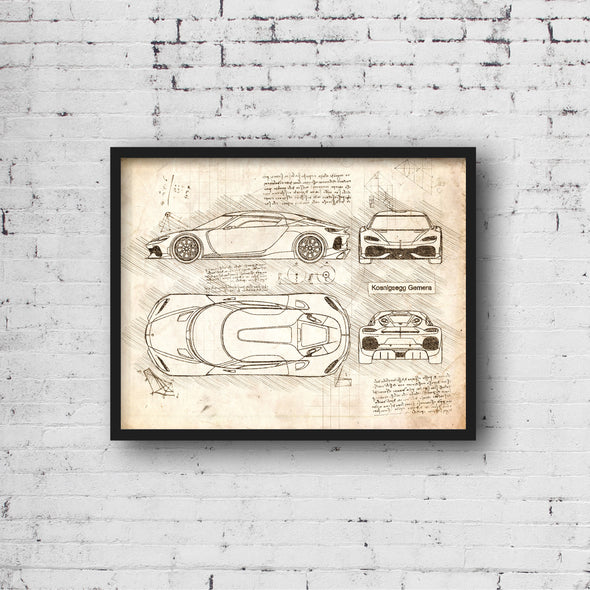 Koenigsegg Gemera (2020-Present) da Vinci Sketch Art Print (#987)