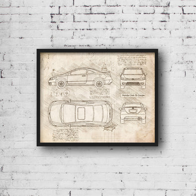 Honda Civic Si Coupe (2006-11) da Vinci Sketch Art Print (#889)