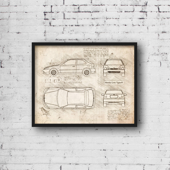 Honda Civic Type-R (1997-00) da Vinci Sketch Art Print (#861)