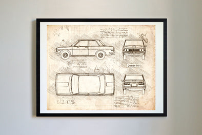 Datsun 510 (1968-73) da Vinci Sketch Art Print (#648)