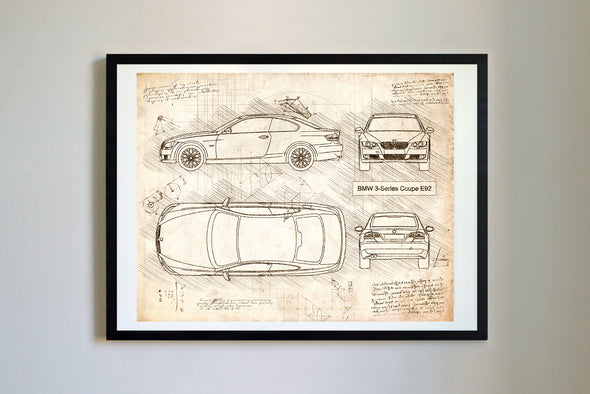 BMW 3-Series Coupe E92 (2007-11) da Vinci Sketch Art Print (#751)