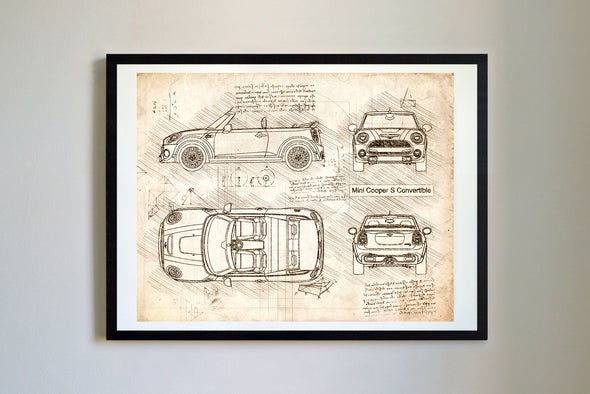 Mini Cooper S Convertible (2015-Present) da Vinci Sketch Art Print (#568)