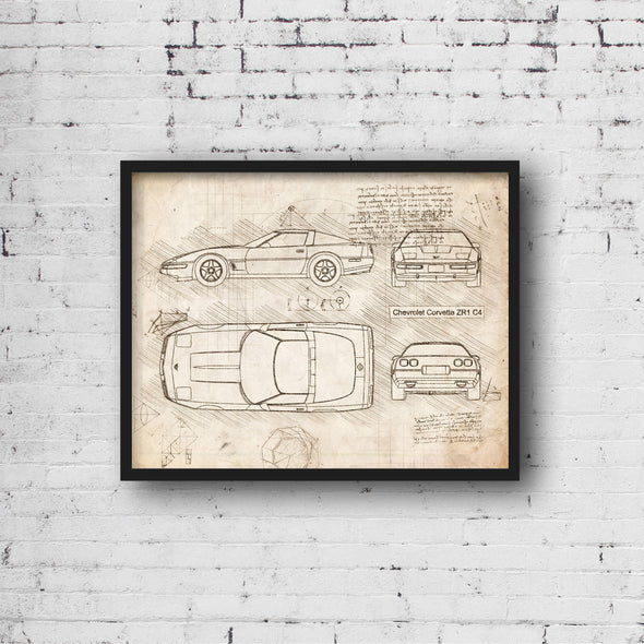 Chevrolet Corvette ZR1 C4 (1990-92) da Vinci Sketch Art Print (#958)