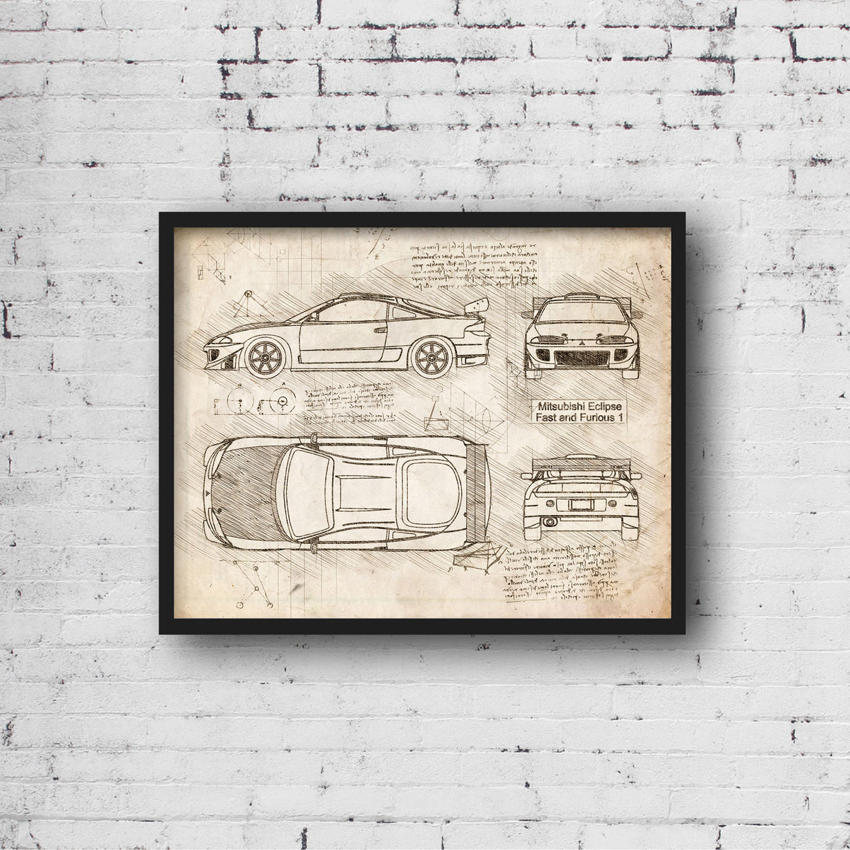 Mitsubishi Eclipse Fast and Furious da Vinci Sketch Art Print ...