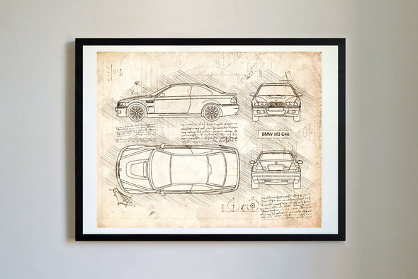 BMW M3 E46 (2001-06) da Vinci Sketch Art Print (#412)