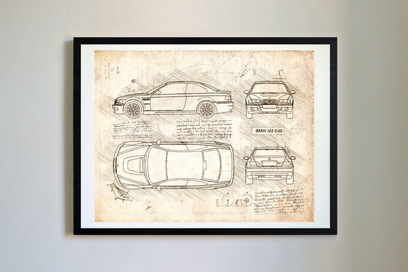 BMW M3 E46 (2001-06) da Vinci Sketch Art Print (#412)