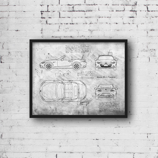 その他 p-marusama Hand-drawn illustration Mazda MX-5 Roadster ND da Vinci Sketch Art Print | DolanPaperCo