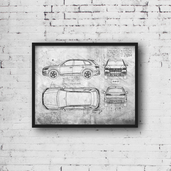 Audi Q7 (2019 - present) Sketch Art Print - Sketch Style, Blue Print Poster, Spyder Car, Audi Art, Audi Q7 Poster (P809)