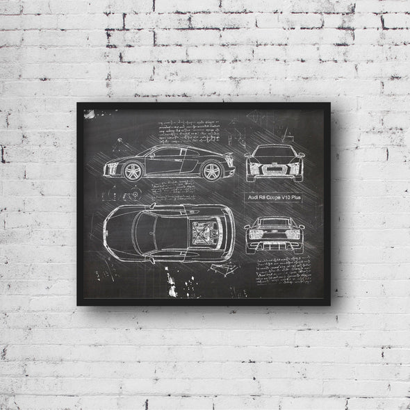 Audi R8 Coupe V10 Plus (2016 - present) Sketch Art Print - Sketch Style, Blue Print Poster, V8 Car, Audi Art, Audi R8 Poster (P764)