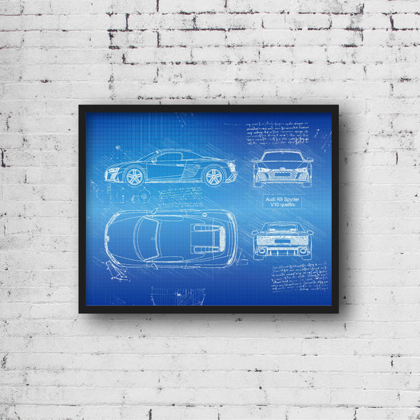 Audi R8 Spyder V10 Quattro (2019 - present) Sketch Art Print - Sketch Style, Blue Print Poster, Spyder Car, Audi R8 Poster (P810)