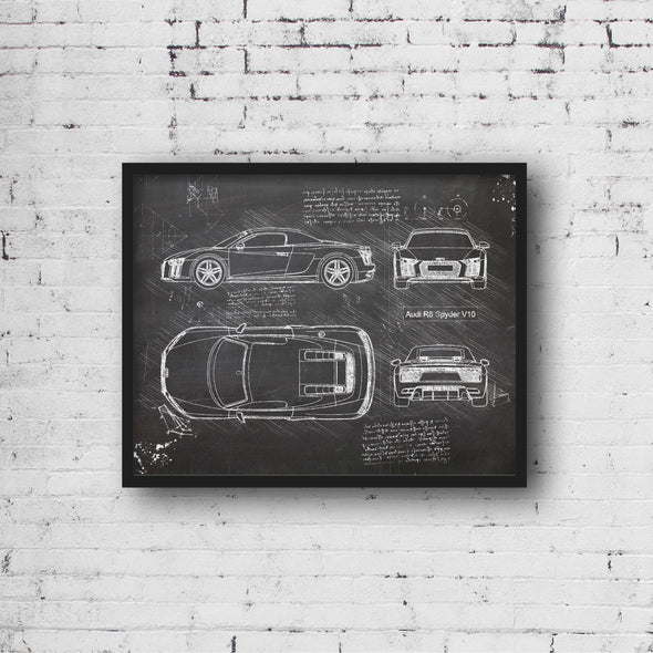 Audi R8 V10 Spyder (2015) Sketch Art Print - Sketch Style, Blue Print Poster, Spyder Car, Audi Art, Audi R8 Poster (P553)