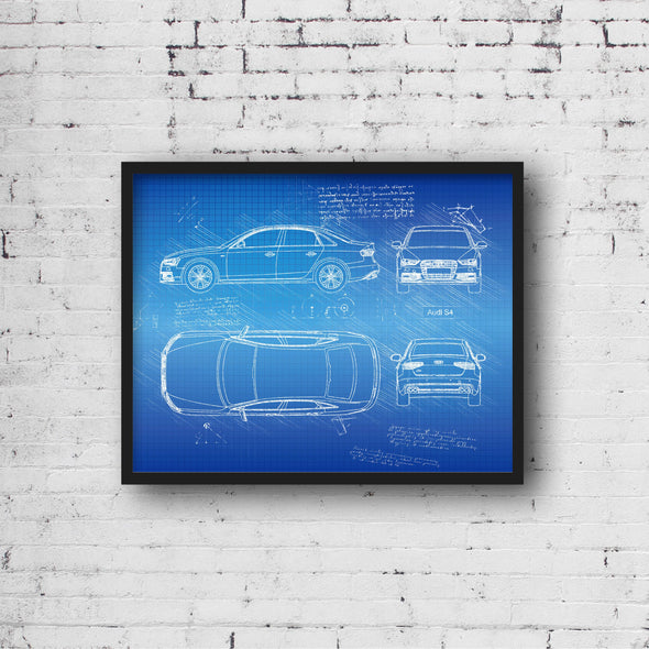 Audi S4 (2012 - 16) Sketch Art Print - Sketch Style, Blue Print Poster, Spyder Car, Audi Art, Audi S4 Poster (P506)