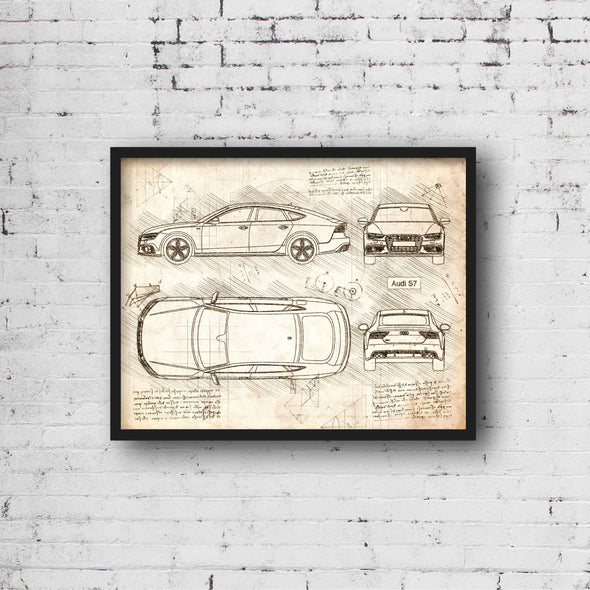 Audi S7 Sportback (2015) Sketch Art Print - Sketch Style, Car Patent, Blue Print Poster, Spyder Car, Audi S7 Poster (P309)