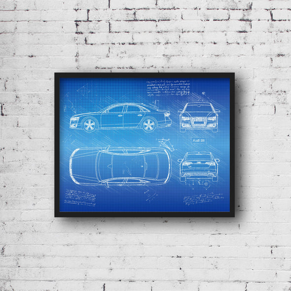 Audi S8 (2014) Sketch Art Print - Sketch Style, Car Patent, Blue Print Poster, Spyder, Audi Art, Audi S8 Poster (P310)