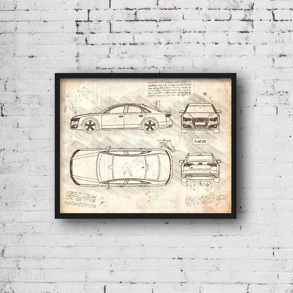 Audi S8 (2014) Sketch Art Print - Sketch Style, Car Patent, Blue Print Poster, Spyder, Audi Art, Audi S8 Poster (P310)