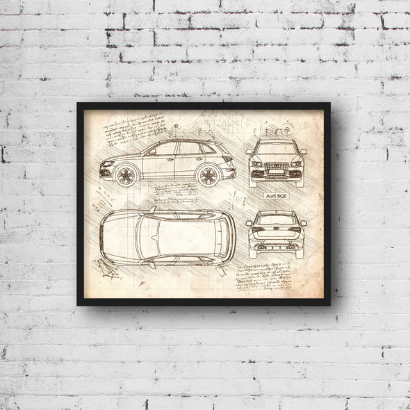 Audi SQ5 (2015 - present) Sketch Art Print - Sketch Style, Blue Print Poster, Spyder Car, Audi Art, Audi SQ Poster (P726)