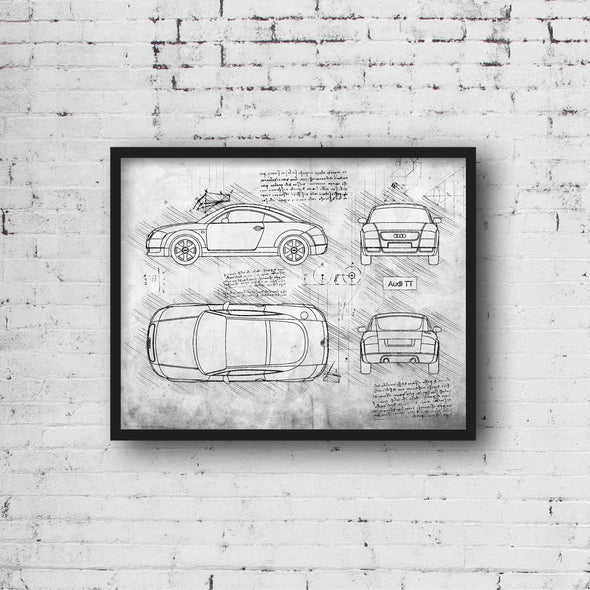 Audi TT Coupe (1998 - 06) Sketch Art Print - Sketch Style, Blue Print Poster, Spyder Car, Audi Art, Audi Coupe Poster (P661)