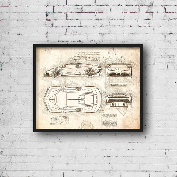 Bugatti Centodieci (2019 - 20) Sketch Art Print - Sketch Style, Car Patent, Patent, Blue Print Poster, Bugatti Posters (P815)