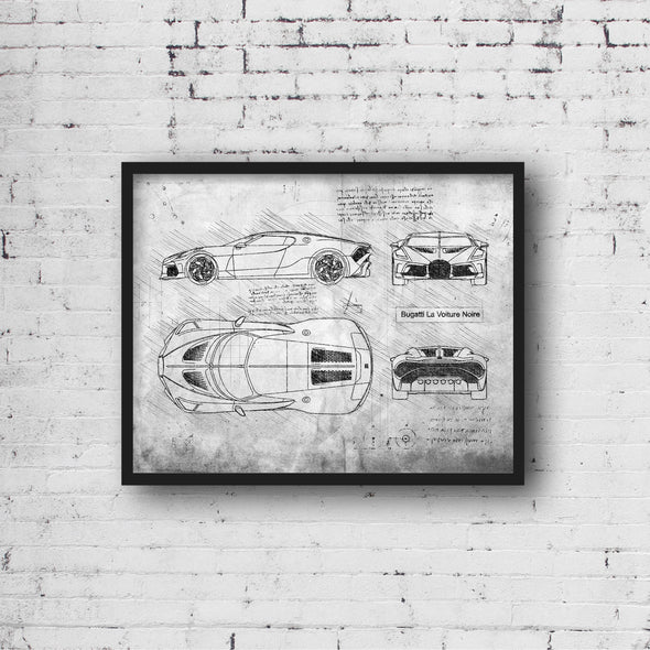 Bugatti La Voiture Noire (2019) Sketch Art Print - Sketch Style, Car Patent, Patent, Blue Print Poster, Bugatti Posters (P836)