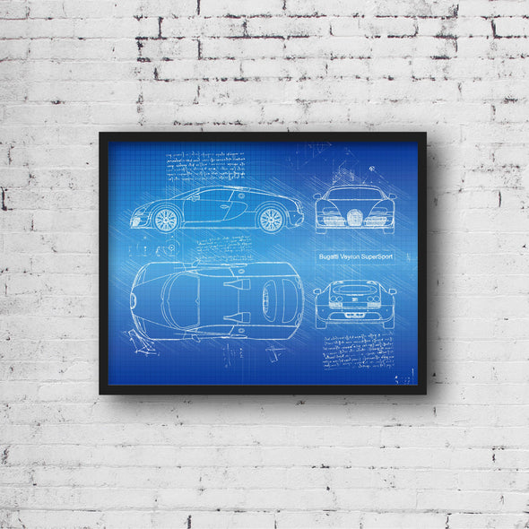 Bugatti Veyron Supersport (2010) Sketch Art Print - Sketch Style, Car Patent, Patent, Blue Print Poster, Bugatti Posters (P331)