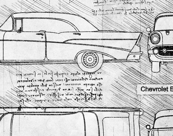 Chevrolet Bel Air Sport Sedan (1957) Sketch Art Print - Sketch Style, Car Patent, Blue Print Poster, Bel-Air Decor (P672)