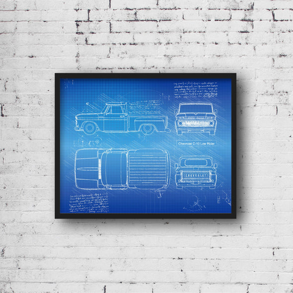 Chevrolet C-10 Low Rider Sketch Art Print - Sketch Style, Car Patent, Blueprint Poster, Blue Print, Chevy C-10 Truck Art (P816)