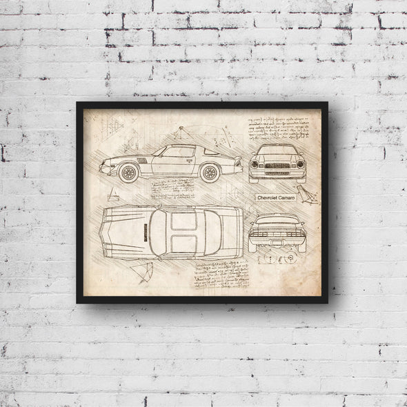 Chevrolet Camaro (1977 - 81) Sketch Art Print - Sketch Style, Car Patent, Blueprint Poster, Blue Print, Camaro Decor (P858)