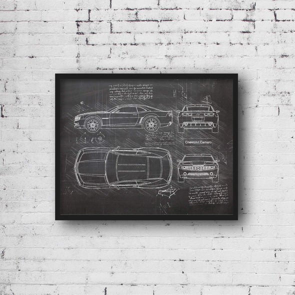 Chevrolet Camaro (2009 - 13) Sketch Art Print - Sketch Style, Car Patent, Blueprint Poster, Blue Print, Camaro Decor (P370)