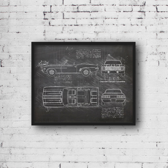 Chevrolet Camaro Convertible (1967 - 1969) Sketch Art Print - Sketch Style, Car Patent, Blue Print Poster, Camaro Decor (P653)