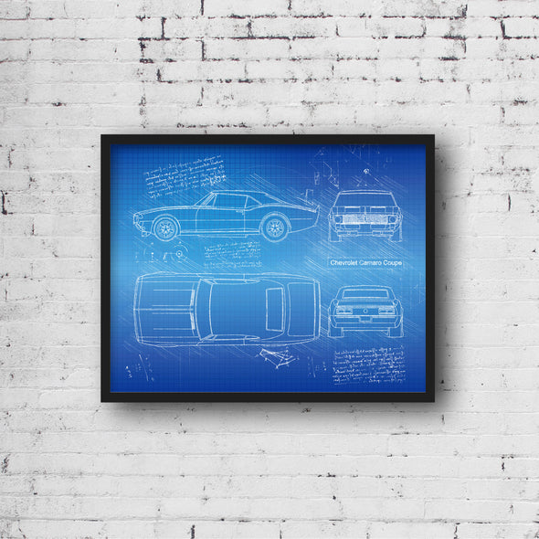 Chevrolet Camaro Coupe (1967 - 69) Sketch Art Print - Sketch Style, Car Patent, Blueprint Poster, Blue Print, Camaro Decor (P461)