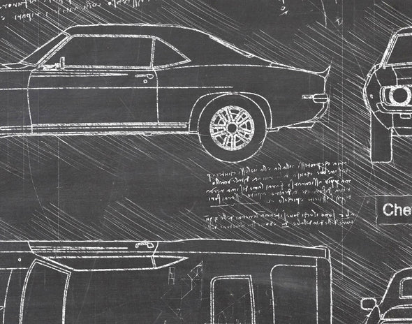 Chevrolet Camaro SS (1969) Sketch Art Print - Sketch Style, Car Patent, Blueprint Poster, Blue Print, Camaro Decor (P414)