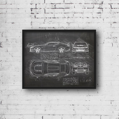 Chevrolet Camaro ZL1 1LE (2017 - 19) Sketch Art Print - Sketch Style, Car Patent, Blueprint Poster, Blue Print, Camaro Decor (P415)
