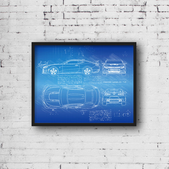 Chevrolet Camaro ZL1 1LE (2017 - 19) Sketch Art Print - Sketch Style, Car Patent, Blueprint Poster, Blue Print, Camaro Decor (P415)