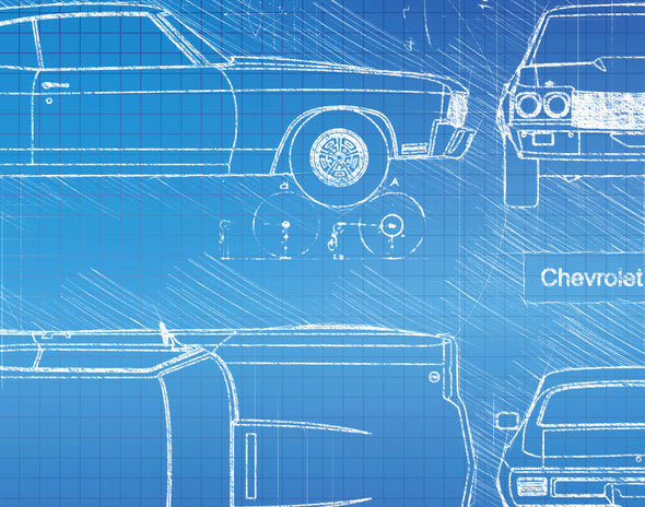 Chevrolet Chevelle (1970) Sketch Art Print - Sketch Style, Car Patent, Poster, Blue Print, Chevelle Car Decor, Poster (P830)