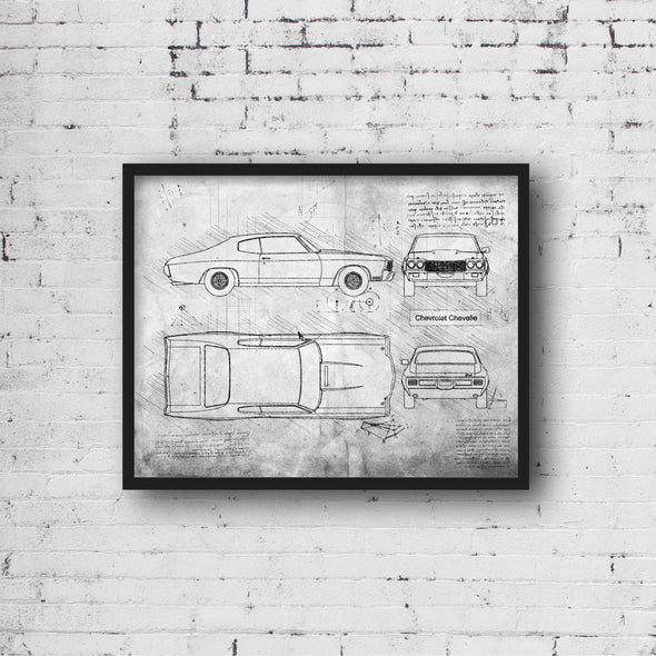 Chevrolet Chevelle (1970) Sketch Art Print - Sketch Style, Car Patent, Poster, Blue Print, Chevelle Car Decor, Poster (P830)