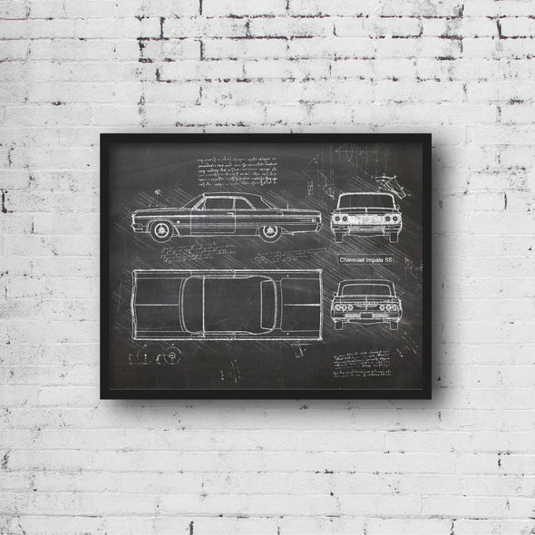 Chevrolet Impala SS (1964) Sketch Art Print - Sketch Style, Car Patent, Blueprint Poster, Blue Print, Impala Car Decor (P482)