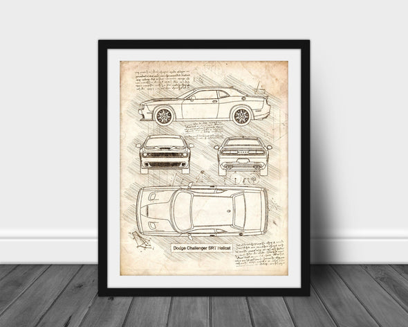 Dodge Challenge SRT Hellcat (2015) Sketch Art Print - Sketch Style, Car Patent, Patent, Blueprint Poster, Car Blue Print Art (P605)