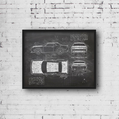 Dodge Challenger Demon SRT (2017) Sketch Art Print - Sketch Style, Car Patent, Patent, Blueprint Poster, Blue Print, Demon (#P251)