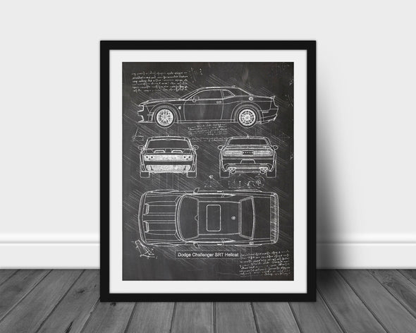 Dodge Challenger SRT Hellcat (2018 - present) Sketch Art Print - da Vinci, Car Patent, Patent, Blueprint Poster, Blue Print (#P613)