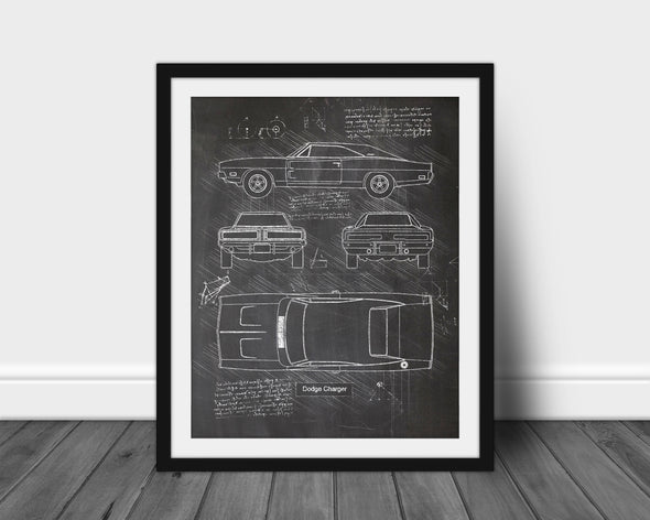 Dodge Charger (1969) Sketch Art Print - Sketch Style, Car Patent, Patent, Blueprint Poster, Car Blue Print Art (P603)