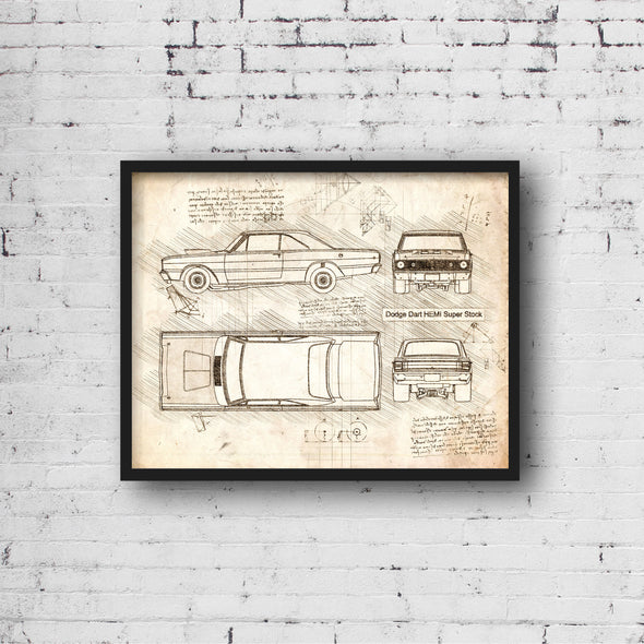 Dodge Dark HEMI Super Stock (1968) Sketch Art Print - Sketch Style, Car Patent, Patent, Blueprint Poster, Blue Print, Dart (#P263)