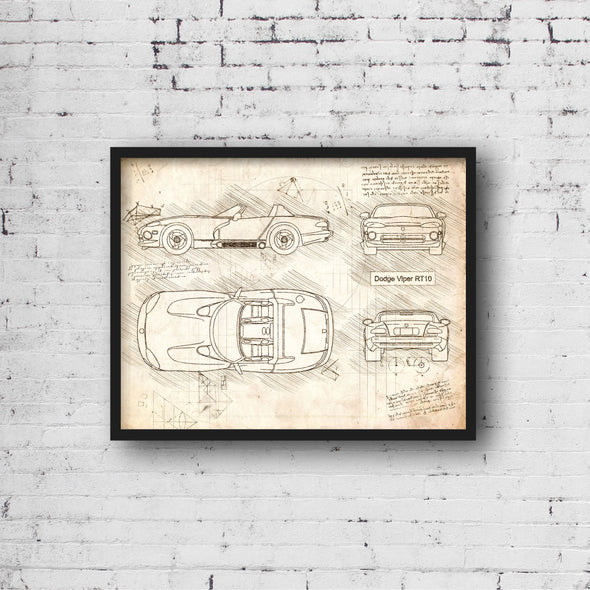 Dodge Viper RT10 (1992 - 1995) Sketch Art Print - Sketch Style, Car Patent, Patent, Blueprint Poster, Blue Print, Viper Art (P471)