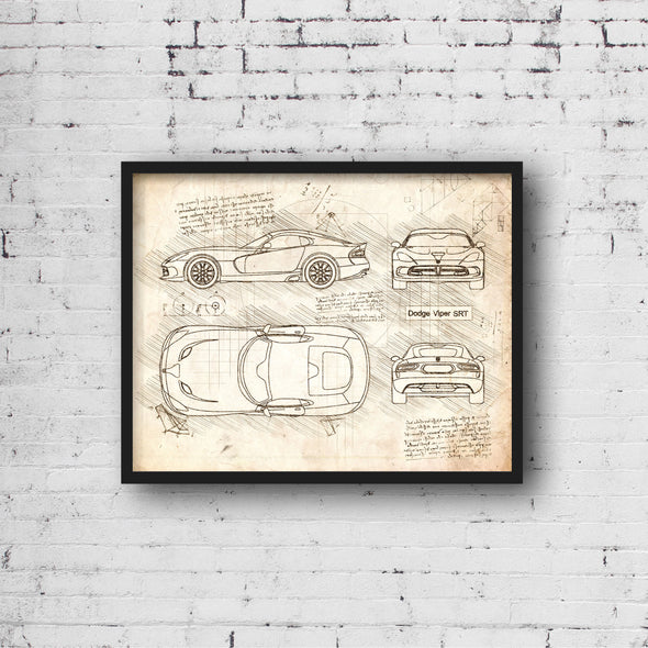 Dodge Viper SRT (2012 - present) Sketch Art Print - Sketch Style, Car Patent, Patent, Blueprint Poster, BluePrint, Viper Art (P490)