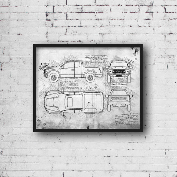 Ford F-150 Raptor (2016) Sketch Art Print - Sketch Style, Car Patent, Blueprint Poster, BluePrint, Raptor Truck, Pickup (P264)