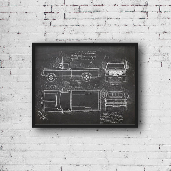 Ford F-250 (1979) Sketch Art Print - Sketch Style, Car Patent, Blueprint Poster, BluePrint, Pickup Truck, Pick Up Art (P662)