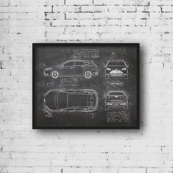 Ford Focus ST (2012 - 15) Sketch Art Print - Sketch Style, Car Patent, Patent, Blueprint Poster, BluePrint, Focus Car (P349)