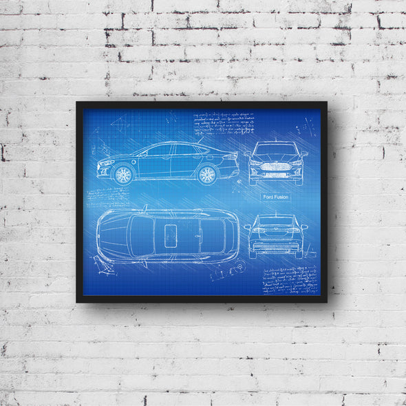 Ford Fusion (2018 - Present) Sketch Art Print - Sketch Style, Car Patent, Patent, Blueprint Poster, Blue Print, Fusion Car (P722)